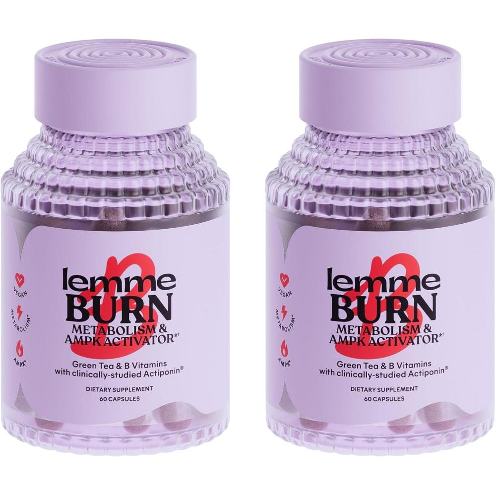imageLemme Burn  Metabolism Belly Fat Burning  AMPK Activating Supplement for Men ampamp Women wClinically Studied Actiponin Gynostemma Green Tea Extract Vitamins B6 ampamp B12  Gluten Free 180 Count60 Count Pack of 2