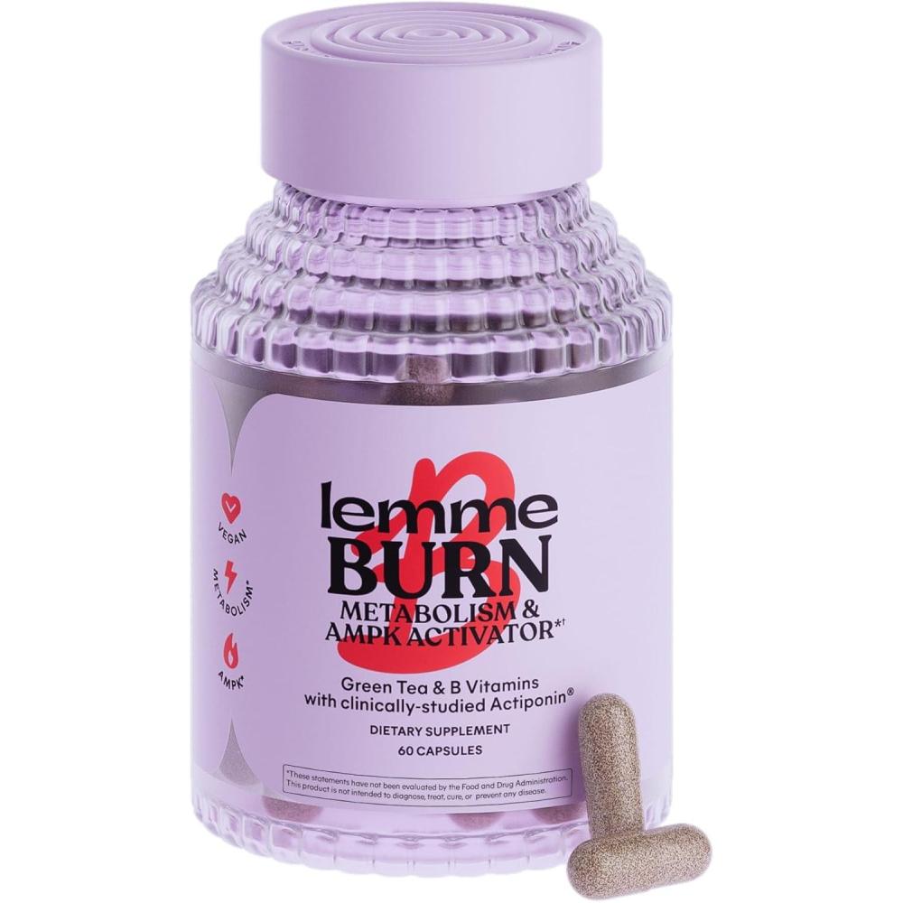 imageLemme Burn  Metabolism Belly Fat Burning  AMPK Activating Supplement for Men ampamp Women wClinically Studied Actiponin Gynostemma Green Tea Extract Vitamins B6 ampamp B12  Gluten Free 180 Count60 Count Pack of 1