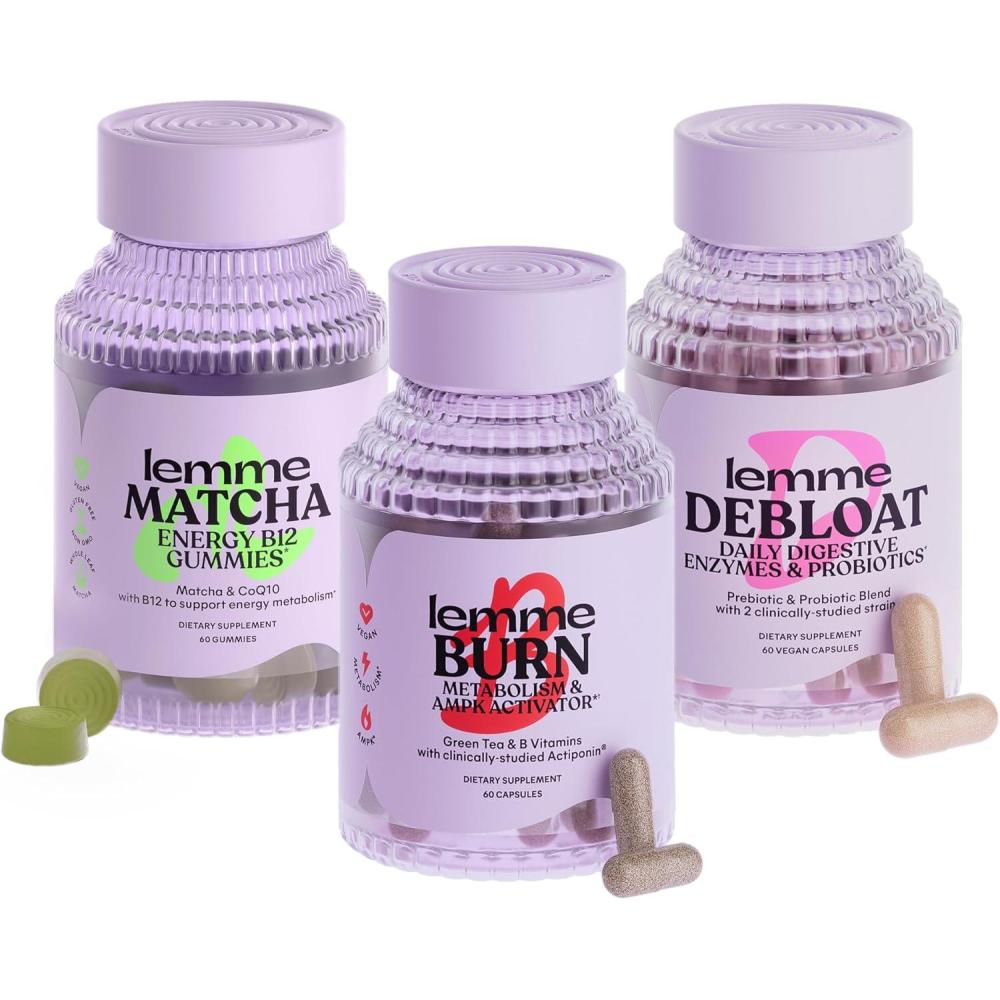 imageLemme Burn Debloat ampamp Matcha Bundle  Metabolism ampamp Fat Burning Capsules  Bloating ampamp Gas Relief Capsules  Energy B12 Gummies  GlutenFree NonGMO  60 ct ea