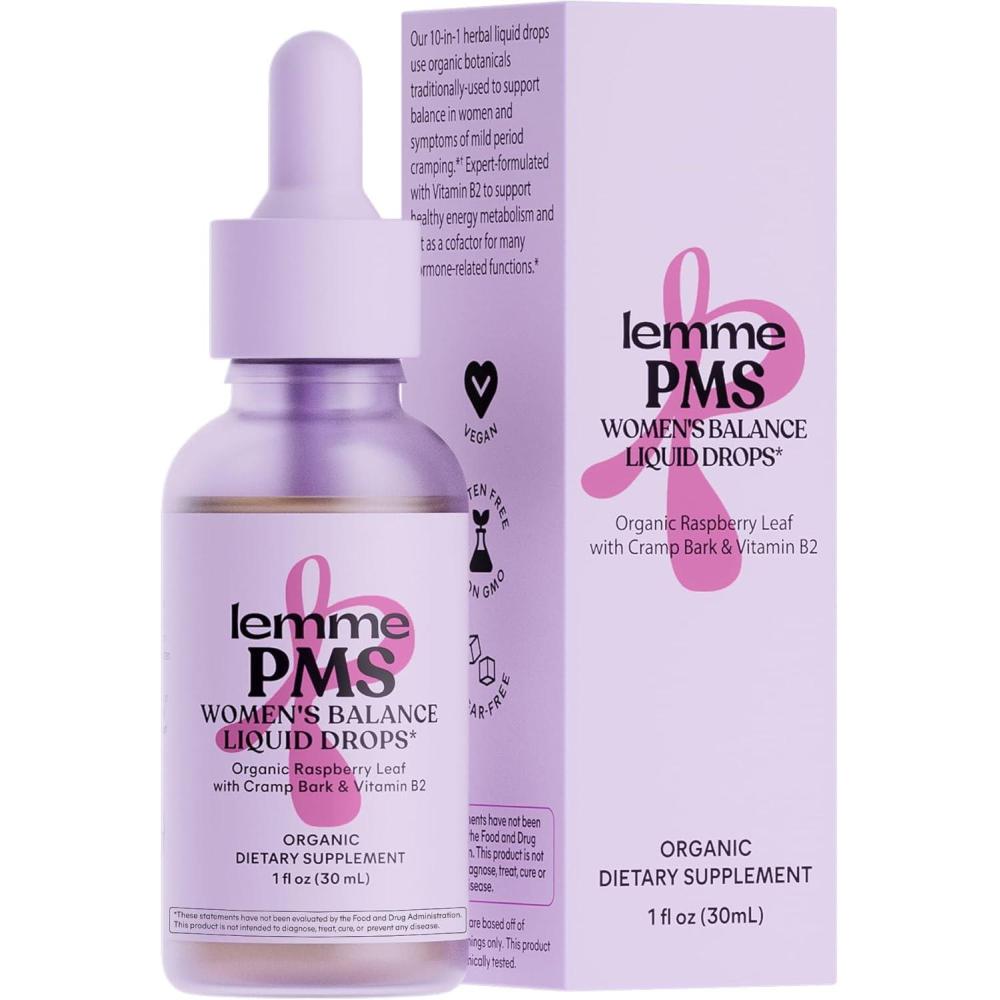 imageLemme PMS Hormone Balance for Women Liquid Drops PMS ampamp Mild Period Cramping Relief 10in1 Herbal Blend with Raspberry Leaf Dong Quai Cramp Bark Reishi ampamp B2 Organic SugarFree 1 fl oz