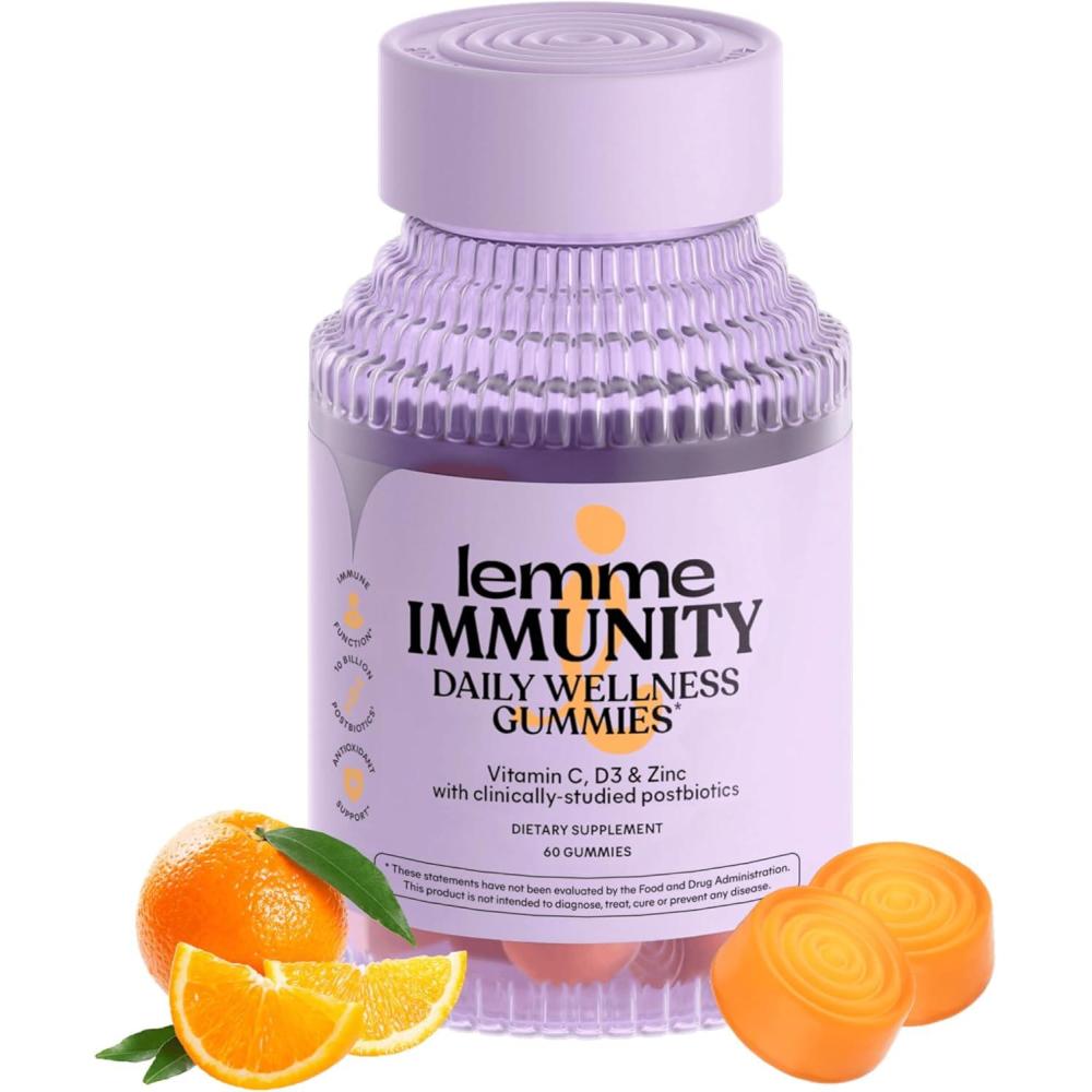 imageLemme Immunity Postbiotic Gummies with Vitamin C Vitamin D 2000 IU Zinc 10 Billion Postbiotic Cells Astragalus for Immune Support Vegetarian Gluten Free Sweet Orange 60 Count